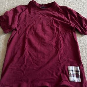 Tommy Hilfiger Burgundy Tee with Plaid Accent